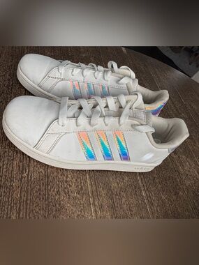 adidas White Sneakers with Iridescent Stripes Girls 4